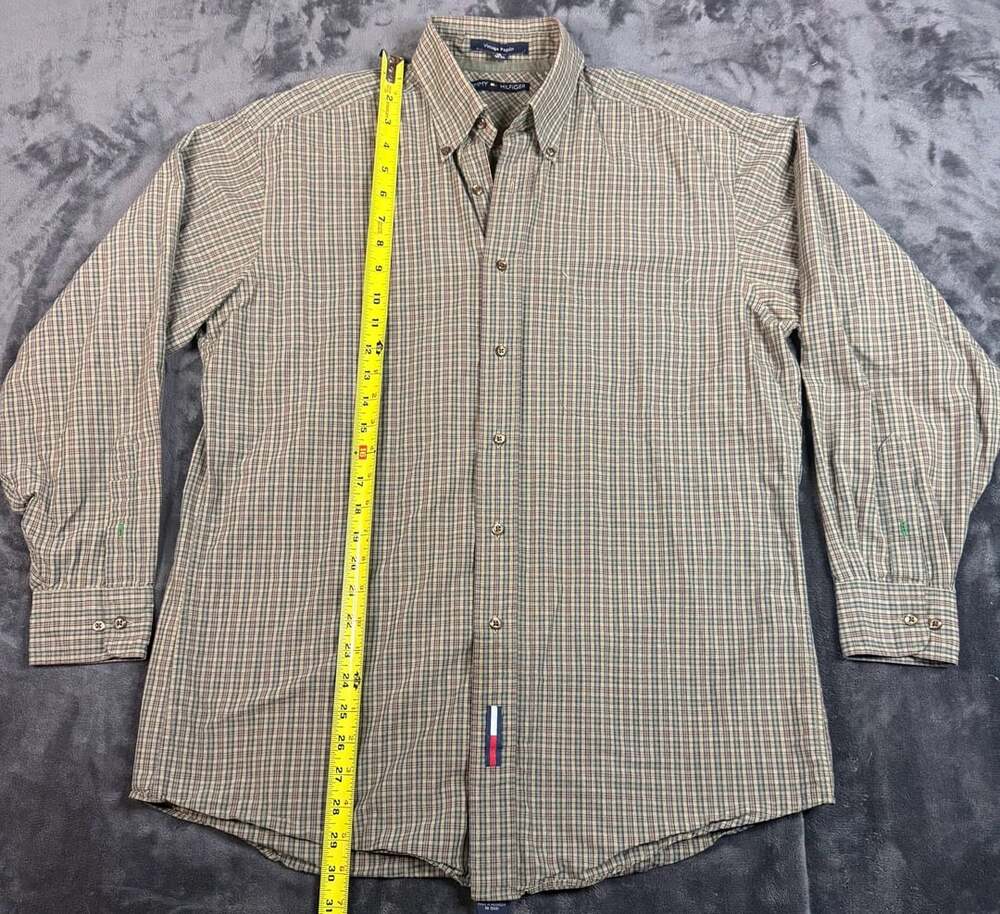 Men’s Tommy Hilfiger Vintage Poplin Plaid Shirt Size 15 32-33 Cotton Long#113